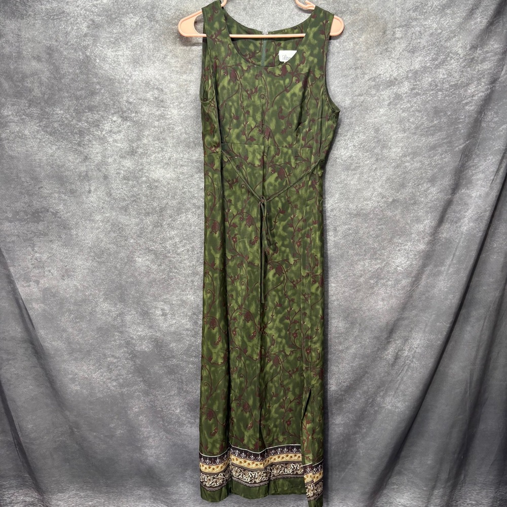 Lisa Jo Vintage 90s Olive Green Floral Maxi Dress Size 13/14 Forest Fairy Grunge